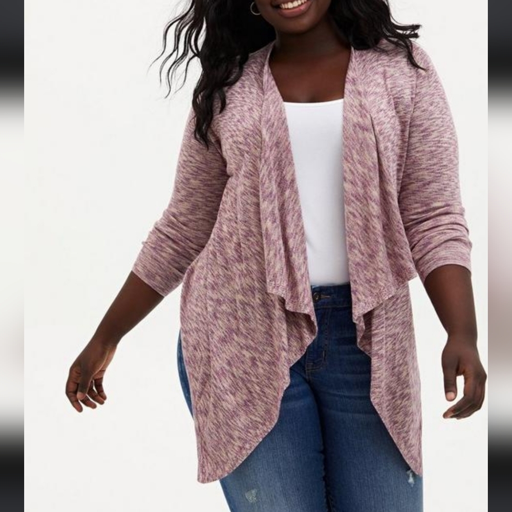 Plus Size 2X Torrid Space-Dye Cardigan Drape Front Sweater Womens top